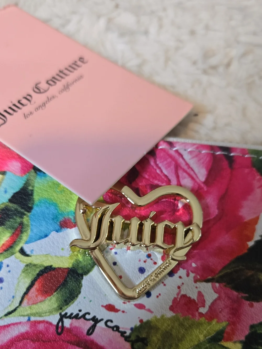 Juicy Couture Pink Rose Print Zip Clutch Wristlet